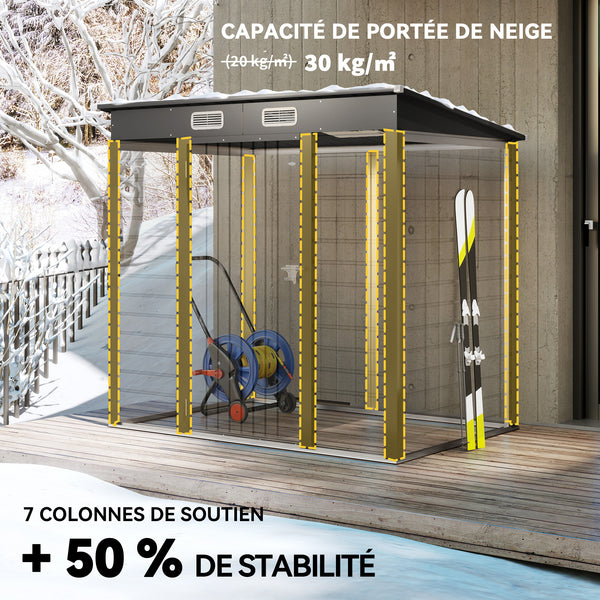 Abri de jardin en métal 2,5 m² facile à monter, cabane de jardin 191x130x183cm structure en acier galvanisé améliorée, cabanon rangement outils gants portes verrouillables 2 aérations, gris