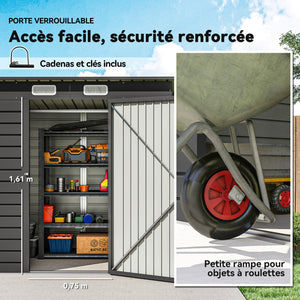 Abri de jardin en métal 2,5 m² facile à monter, cabane de jardin 191x130x183cm structure en acier galvanisé améliorée, cabanon rangement outils gants portes verrouillables 2 aérations, gris