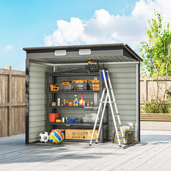 Abri de jardin en métal 2,5 m² facile à monter, cabane de jardin 191x130x183cm structure en acier galvanisé améliorée, cabanon rangement outils gants portes verrouillables 2 aérations, gris
