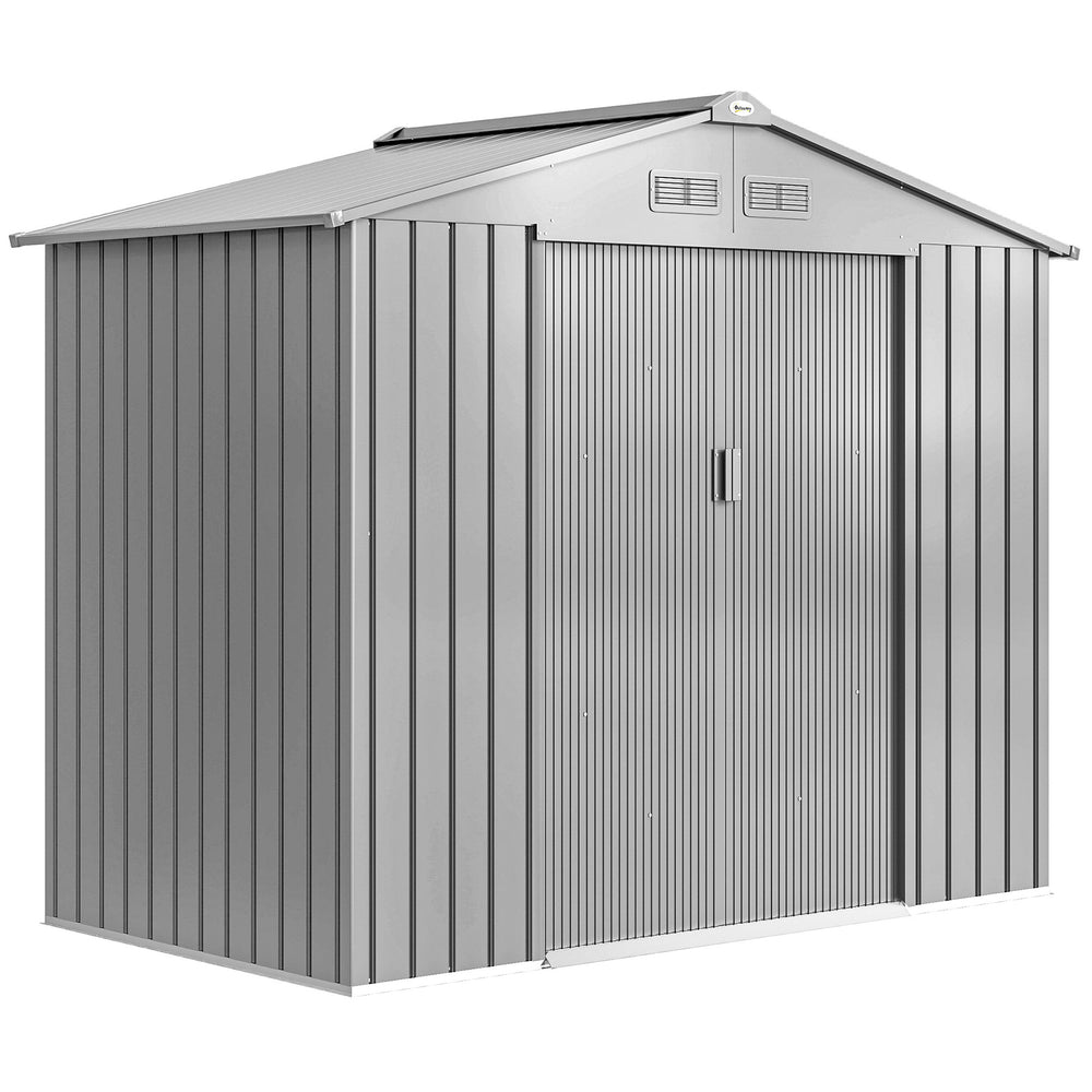 Abri de Jardin 2,5 m² - Remise pour Outils avec Kit de Fondation - Cabanon Porte Verrouillable - Dim. 213L x 130l x 185H cm - Tôle d'Acier Gris