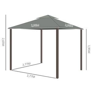 Tonnelle de jardin extérieur 3 x 3 m, barnum avec toit double, rideaux et moustiquaire, tente de réception en aluminium, tonnelle pour terrasse patio mariage baptême, gris foncé