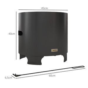 Brasero sans fumée foyer à bois extérieur rond portable en métal avec pot intérieur en acier inoxydable tisonnier poignées rainurées - diamètre 45 cm - noir