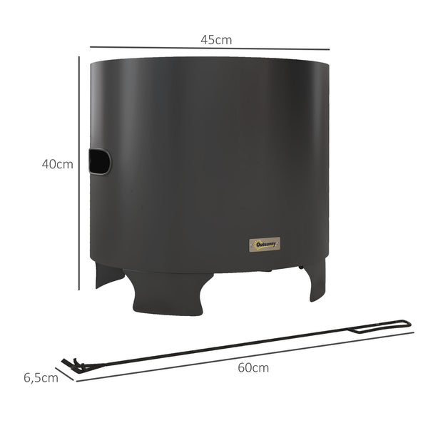 Brasero sans fumée foyer à bois extérieur rond portable en métal avec pot intérieur en acier inoxydable tisonnier poignées rainurées - diamètre 45 cm - noir