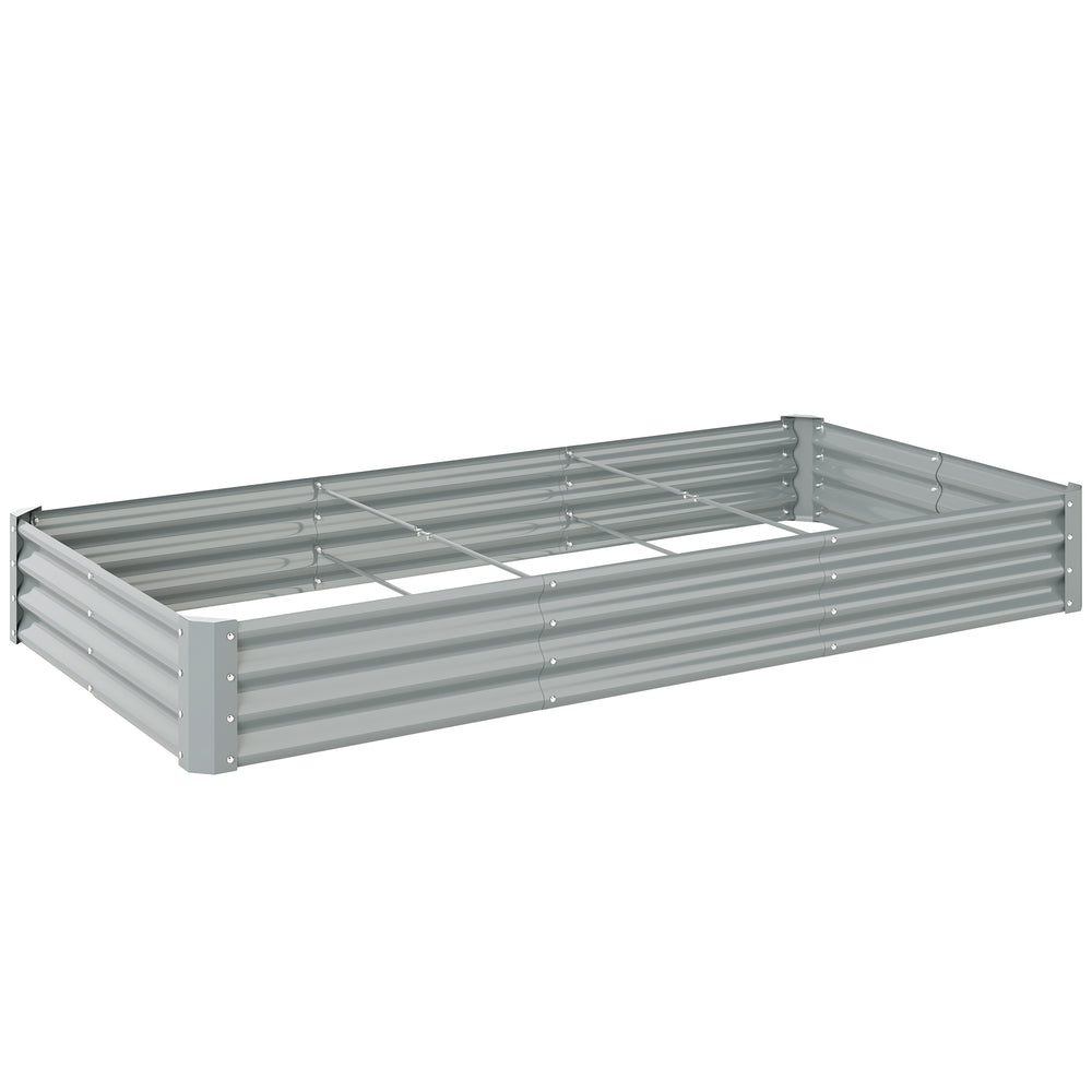 Carré potager rectangulaire, lit de jardin surélevé en acier galvanisé, fond ouvert, jardinière avec bord anti-coupure barres de soutien, 240 x 120 x 30 cm, gris argenté