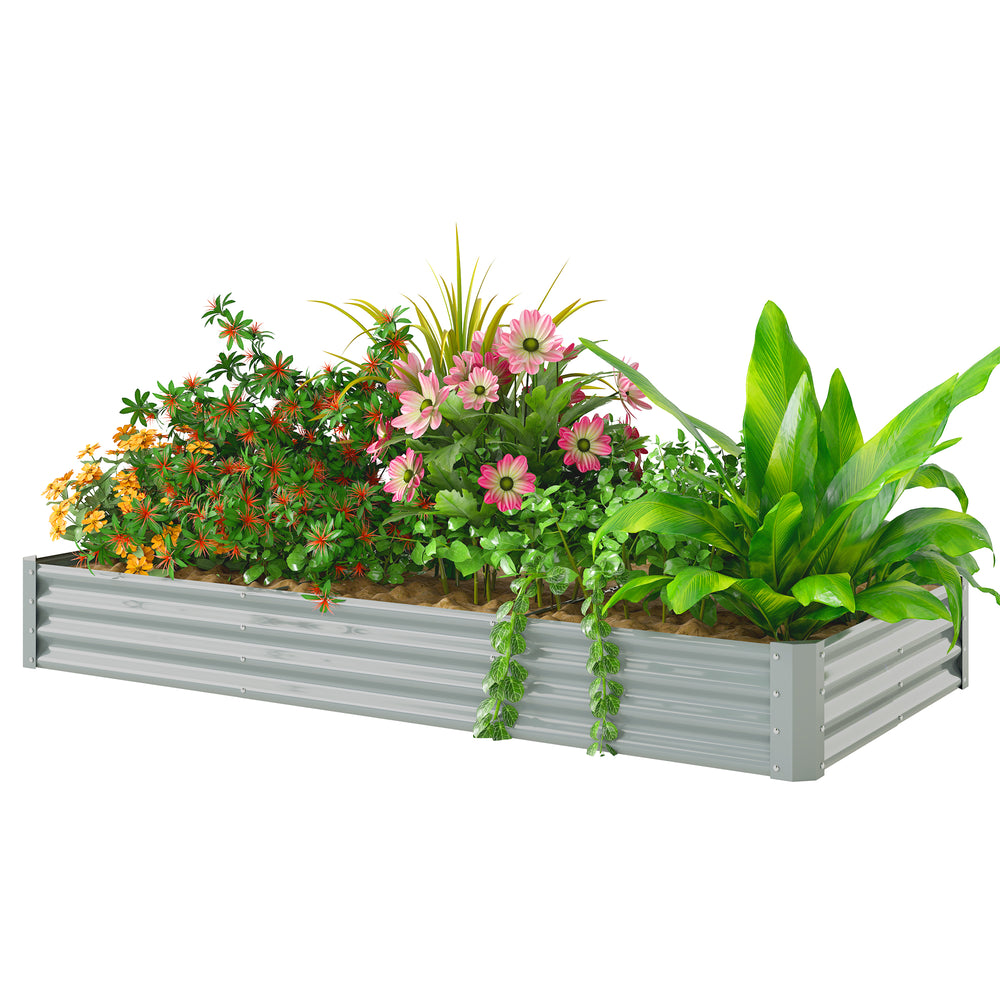 Carré potager rectangulaire, lit de jardin surélevé en acier galvanisé, fond ouvert, jardinière avec bord anti-coupure barres de soutien, 240 x 120 x 30 cm, gris argenté