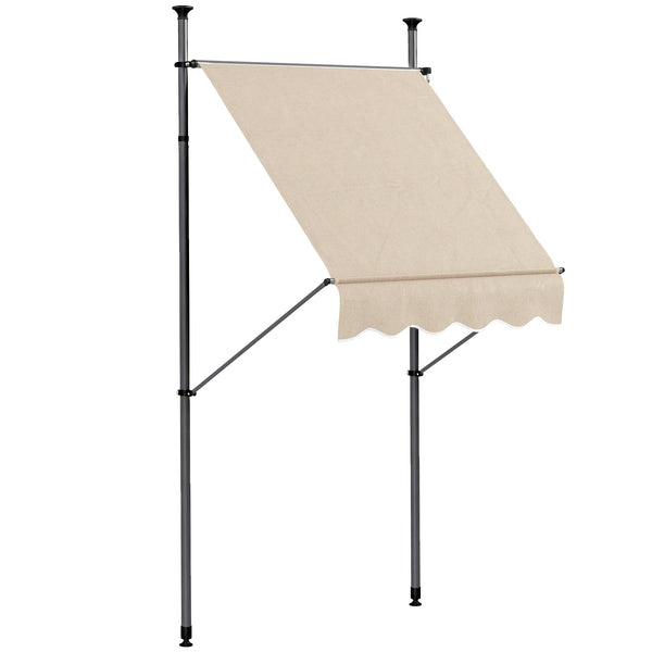Store banne autoportant manuel auvent rétractable 1,5L x 1,2l x 2,1-3H m inclinaison réglable pour balcon sans trous à percer métal alu polyester sable