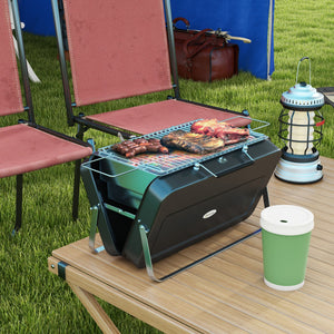 Mini barbecue à charbon BBQ portable avec coque de valise barbecue de table pliable pour jardin, camping, pique-nique, dim. 47L x 30l x 28H cm noir