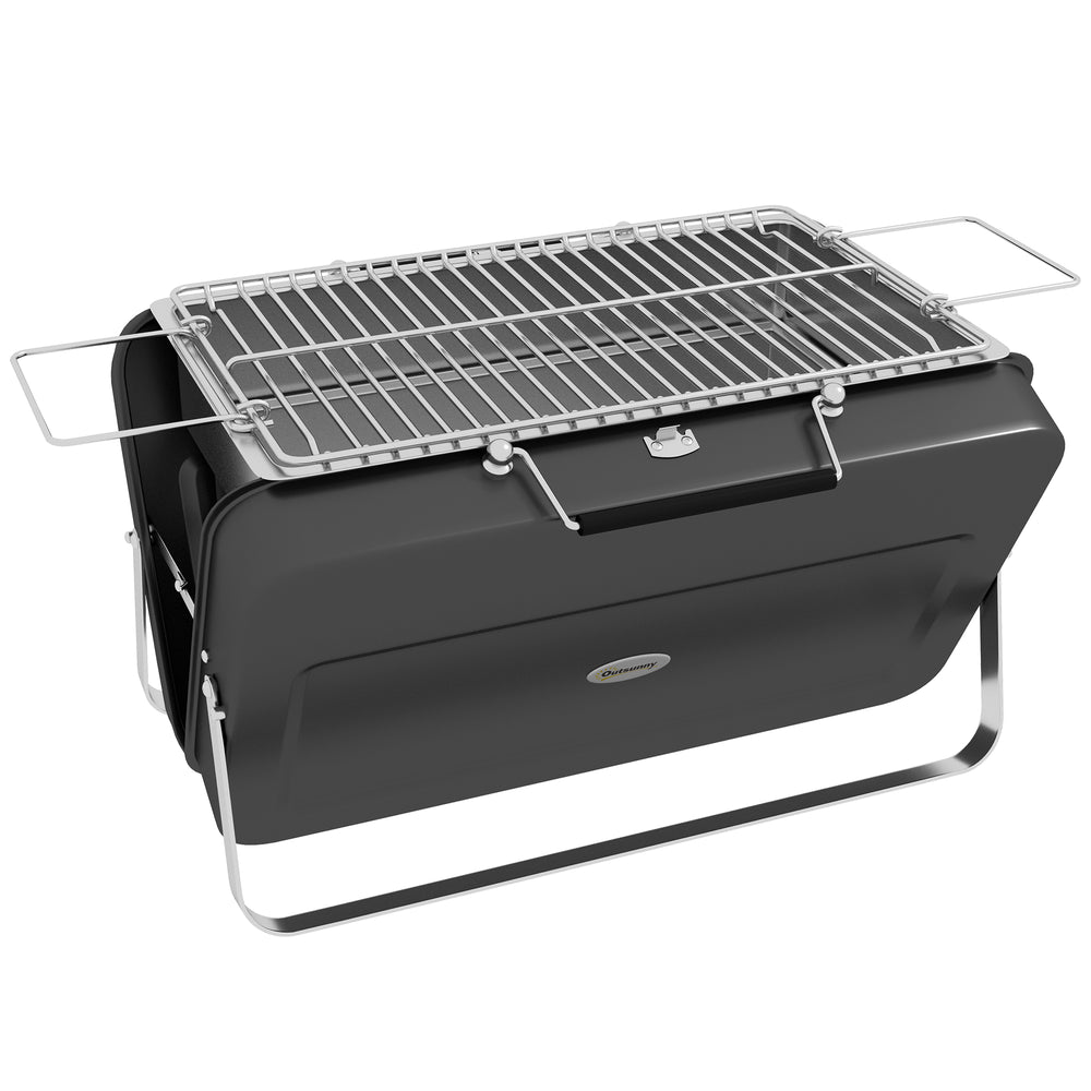 Mini barbecue à charbon BBQ portable avec coque de valise barbecue de table pliable pour jardin, camping, pique-nique, dim. 47L x 30l x 28H cm noir