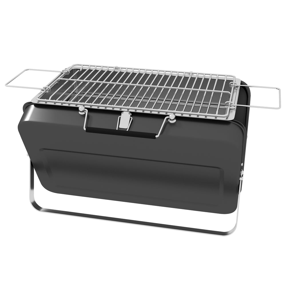 Mini barbecue à charbon BBQ portable avec coque de valise barbecue de table pliable pour jardin, camping, pique-nique, dim. 47L x 30l x 28H cm noir