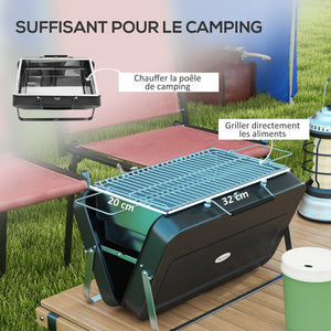 Mini barbecue à charbon BBQ portable avec coque de valise barbecue de table pliable pour jardin, camping, pique-nique, dim. 47L x 30l x 28H cm noir