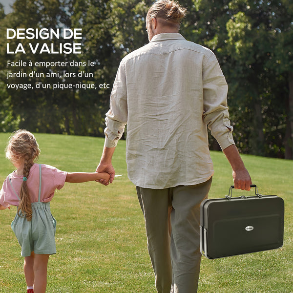 Mini barbecue à charbon BBQ portable avec coque de valise barbecue de table pliable pour jardin, camping, pique-nique, dim. 47L x 30l x 28H cm noir