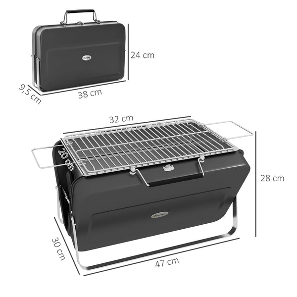 Mini barbecue à charbon BBQ portable avec coque de valise barbecue de table pliable pour jardin, camping, pique-nique, dim. 47L x 30l x 28H cm noir