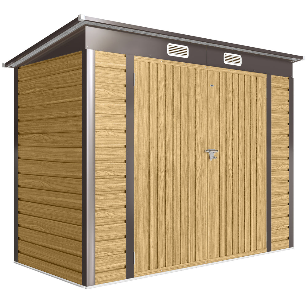 Abri de Jardin en Métal 3 m², Cabane de Jardin 249x121x183cm, Structure en Acier Galvanisé Améliorée, Cabanon Rangement Outils, Gants, Portes Verrouillables, Aérations, Chêne