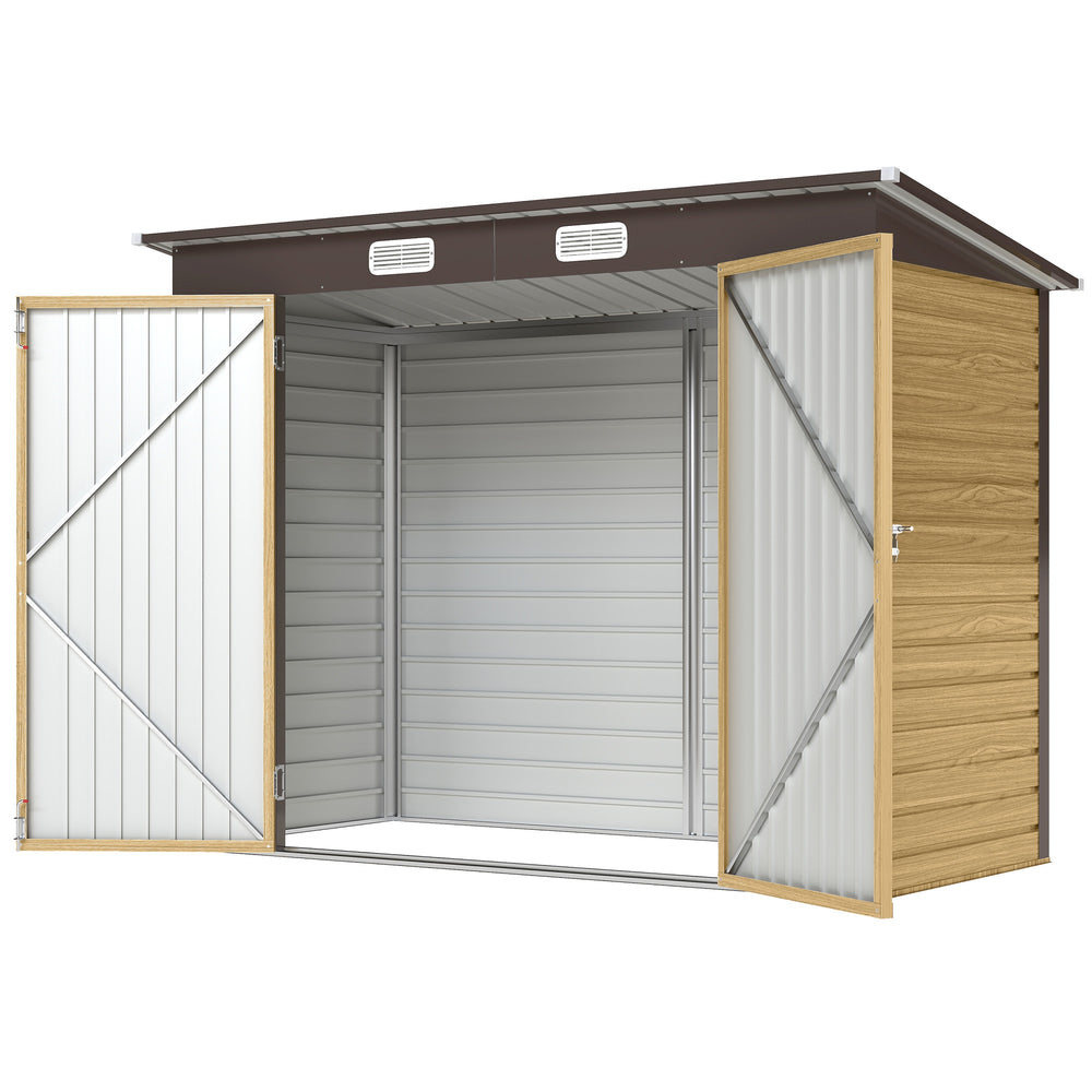 Abri de Jardin en Métal 3 m², Cabane de Jardin 249x121x183cm, Structure en Acier Galvanisé Améliorée, Cabanon Rangement Outils, Gants, Portes Verrouillables, Aérations, Chêne