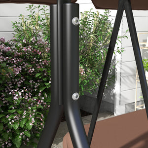 Balancelle de Jardin 3 Places Toit Inclinaison réglable Coussins Assise et Dossier 1,72L x 1,1l x 1,53H m Acier Noir Polyester Marron