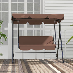 Balancelle de Jardin 3 Places Toit Inclinaison réglable Coussins Assise et Dossier 1,72L x 1,1l x 1,53H m Acier Noir Polyester Marron