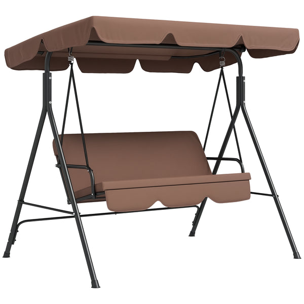 Balancelle de Jardin 3 Places Toit Inclinaison réglable Coussins Assise et Dossier 1,72L x 1,1l x 1,53H m Acier Noir Polyester Marron