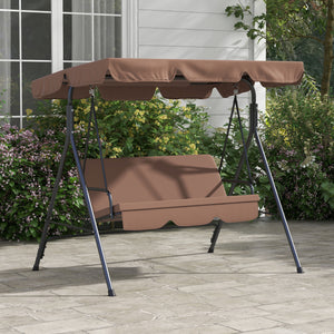 Balancelle de Jardin 3 Places Toit Inclinaison réglable Coussins Assise et Dossier 1,72L x 1,1l x 1,53H m Acier Noir Polyester Marron