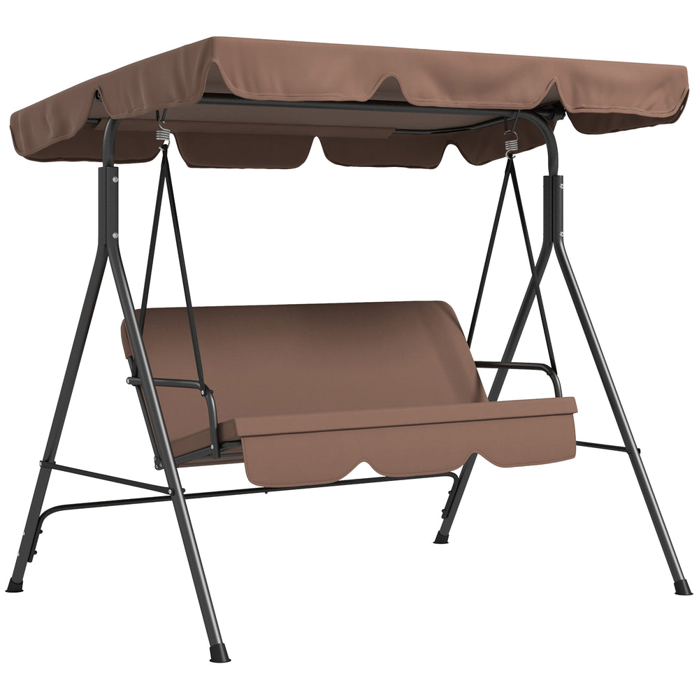 Balancelle de Jardin 3 Places Toit Inclinaison réglable Coussins Assise et Dossier 1,72L x 1,1l x 1,53H m Acier Noir Polyester Marron