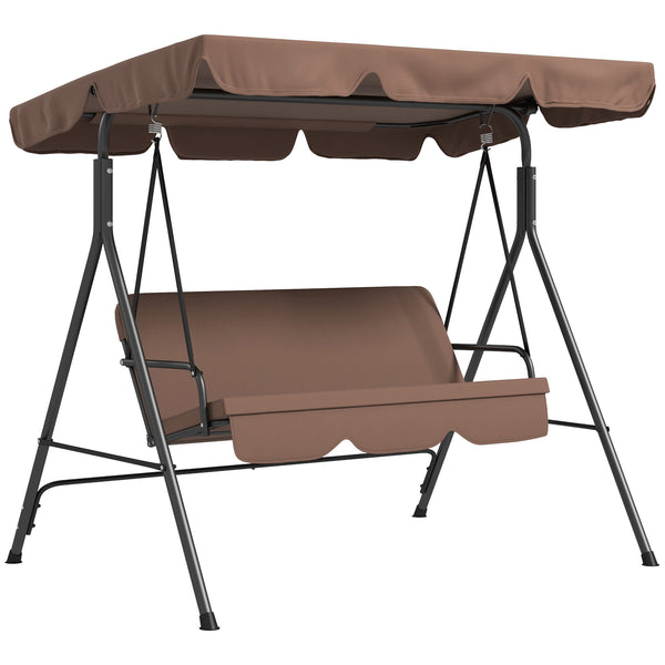 Balancelle de Jardin 3 Places Toit Inclinaison réglable Coussins Assise et Dossier 1,72L x 1,1l x 1,53H m Acier Noir Polyester Marron