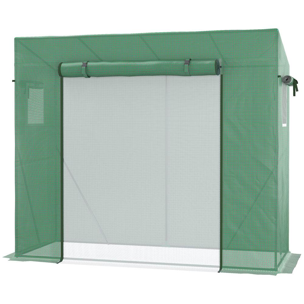 Serre de jardin PE, serre de balcon, bâche renforcée 140 g/m², châssis en acier, porte zippée enroulable, pour légumes plantes fleurs, intérieur et extérieur, 200 x 77 x 169 cm, vert