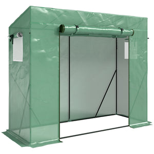 Serre de jardin PE, serre de balcon, bâche renforcée 140 g/m², châssis en acier, porte zippée enroulable, pour légumes plantes fleurs, intérieur et extérieur, 200 x 77 x 169 cm, vert