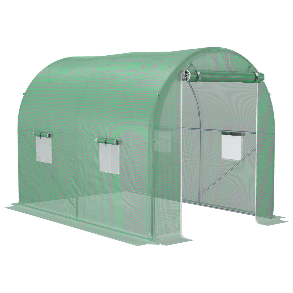 Serre de Jardin Tunnel Surface Sol 6 m² 3L x 2l x 2,10H m châssis Tubulaire renforcé Porte zippée 4 fenêtres enroulables Vert
