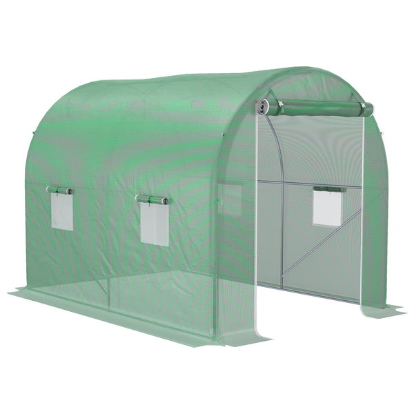 Serre de Jardin Tunnel Surface Sol 6 m² 3L x 2l x 2,10H m châssis Tubulaire renforcé Porte zippée 4 fenêtres enroulables Vert