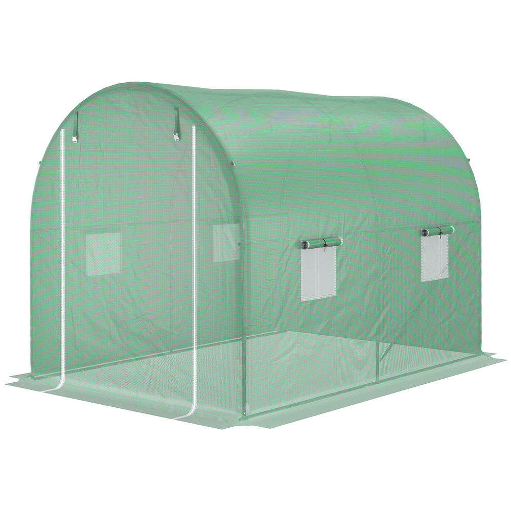 Serre de Jardin Tunnel Surface Sol 6 m² 3L x 2l x 2,10H m châssis Tubulaire renforcé Porte zippée 4 fenêtres enroulables Vert