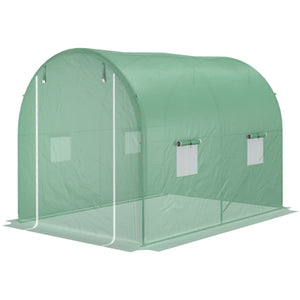 Serre de Jardin Tunnel Surface Sol 6 m² 3L x 2l x 2,10H m châssis Tubulaire renforcé Porte zippée 4 fenêtres enroulables Vert