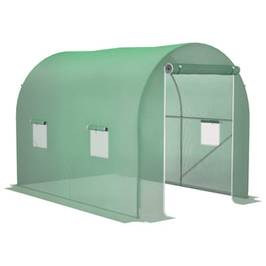 Serre de Jardin Tunnel Surface Sol 6 m² 3L x 2l x 2,10H m châssis Tubulaire renforcé Porte zippée 4 fenêtres enroulables Vert