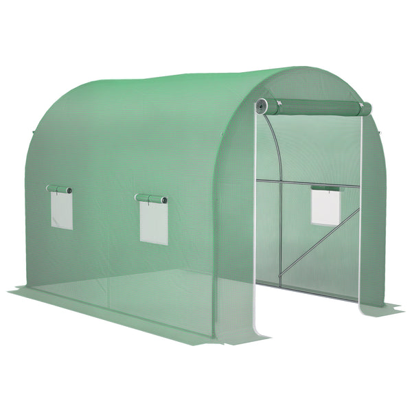 Serre de Jardin Tunnel Surface Sol 6 m² 3L x 2l x 2,10H m châssis Tubulaire renforcé Porte zippée 4 fenêtres enroulables Vert