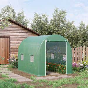 Serre de Jardin Tunnel Surface Sol 6 m² 3L x 2l x 2,10H m châssis Tubulaire renforcé Porte zippée 4 fenêtres enroulables Vert
