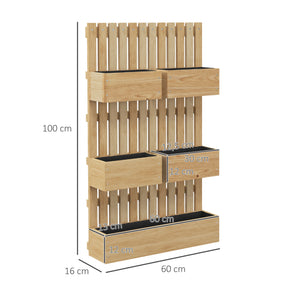 Jardinière murale potager avec 5 bacs treillis en bois massif amovibles, tissu non tissé, 60 x 16 x 100 cm