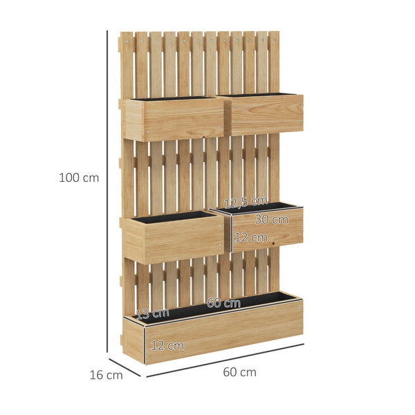 Jardinière murale potager avec 5 bacs treillis en bois massif amovibles, tissu non tissé, 60 x 16 x 100 cm