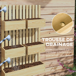 Jardinière murale potager avec 5 bacs treillis en bois massif amovibles, tissu non tissé, 60 x 16 x 100 cm
