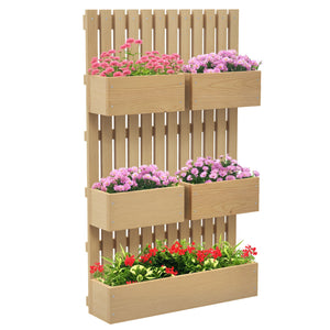 Jardinière murale potager avec 5 bacs treillis en bois massif amovibles, tissu non tissé, 60 x 16 x 100 cm
