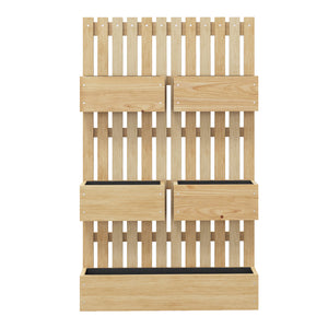 Jardinière murale potager avec 5 bacs treillis en bois massif amovibles, tissu non tissé, 60 x 16 x 100 cm