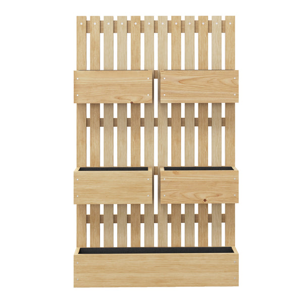 Jardinière murale potager avec 5 bacs treillis en bois massif amovibles, tissu non tissé, 60 x 16 x 100 cm