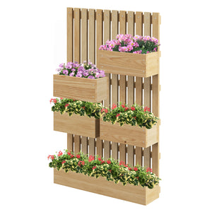 Jardinière murale potager avec 5 bacs treillis en bois massif amovibles, tissu non tissé, 60 x 16 x 100 cm