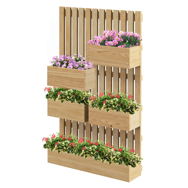 Jardinière murale potager avec 5 bacs treillis en bois massif amovibles, tissu non tissé, 60 x 16 x 100 cm