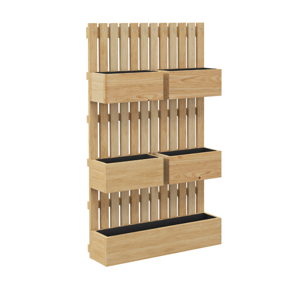 Jardinière murale potager avec 5 bacs treillis en bois massif amovibles, tissu non tissé, 60 x 16 x 100 cm