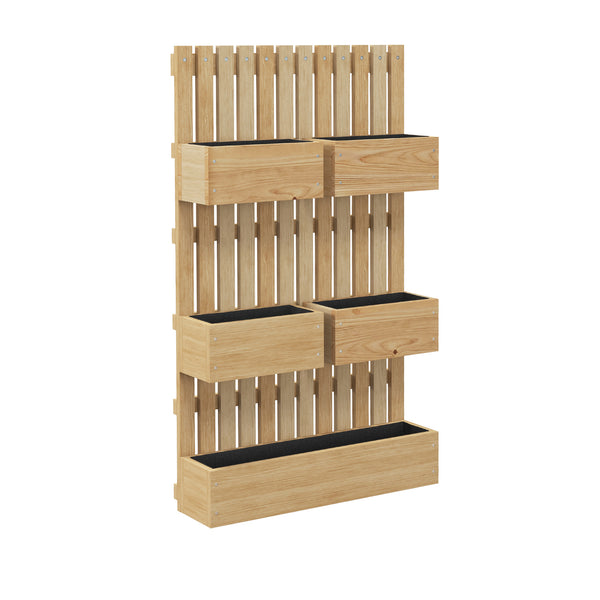 Jardinière murale potager avec 5 bacs treillis en bois massif amovibles, tissu non tissé, 60 x 16 x 100 cm