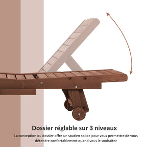 Bain de Soleil transat Style Colonial Dossier réglable 3 Positions roulettes Tablette Support Bois Sapin pré-huilé
