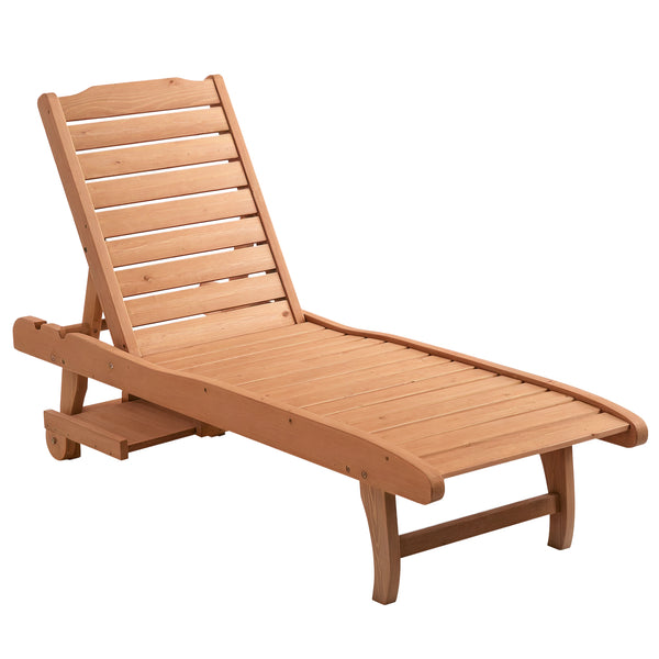 Bain de Soleil transat Style Colonial Dossier réglable 3 Positions roulettes Tablette Support Bois Sapin pré-huilé