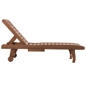 Bain de Soleil transat Style Colonial Dossier réglable 3 Positions roulettes Tablette Support Bois Sapin pré-huilé
