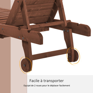 Bain de Soleil transat Style Colonial Dossier réglable 3 Positions roulettes Tablette Support Bois Sapin pré-huilé