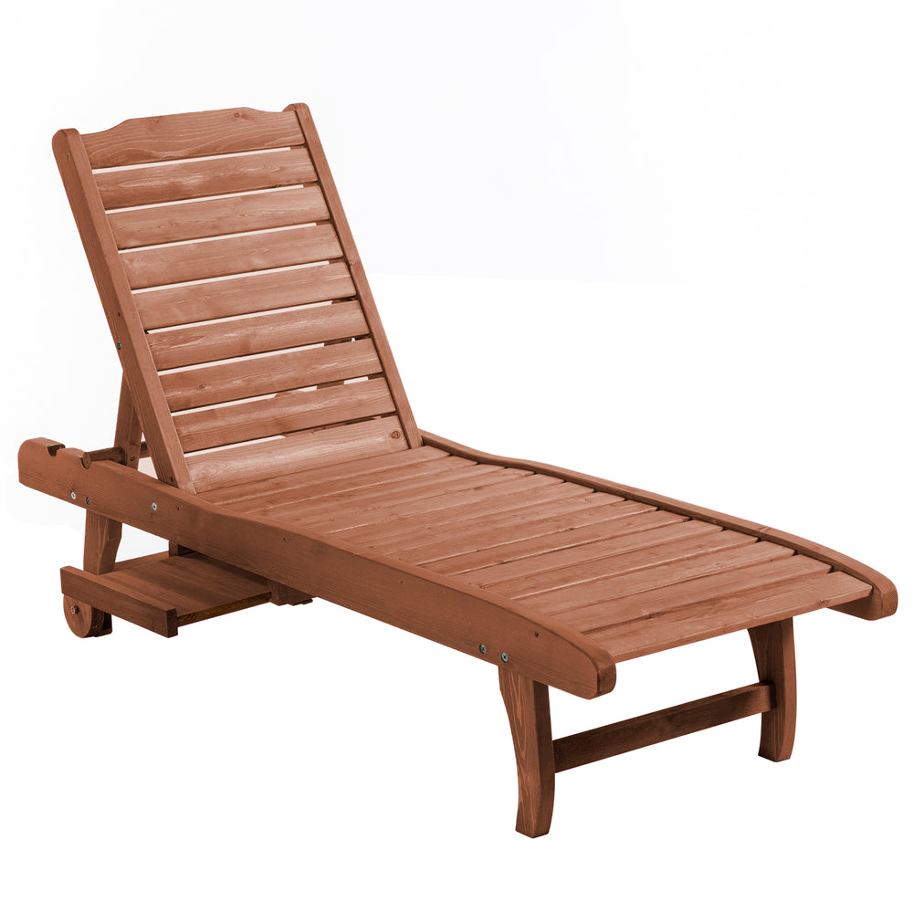 Bain de Soleil transat Style Colonial Dossier réglable 3 Positions roulettes Tablette Support Bois Sapin pré-huilé