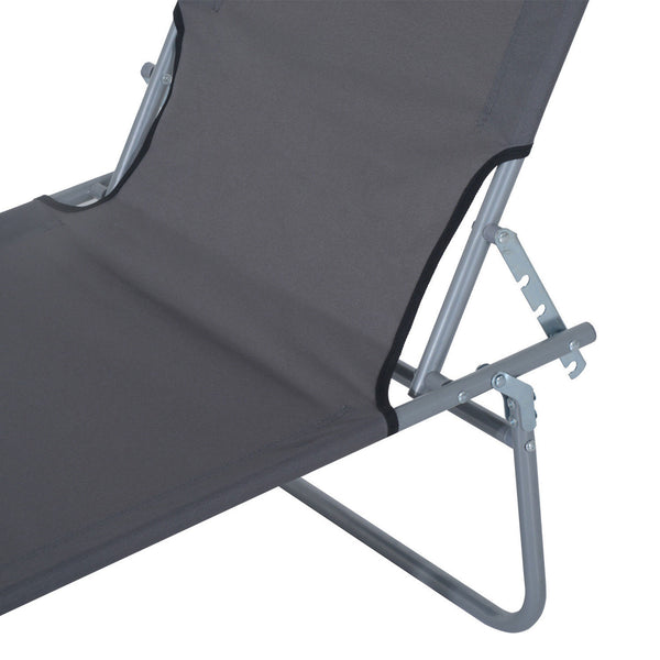 Transat Bain de Soleil Pliable Chaise Longue Pliante Grand Confort Dossier Inclinable Multi-positions et Pare-Soleil réglable Dim. 187L x 58l x 36H cm gris