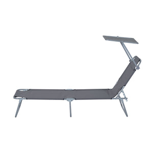 Transat Bain de Soleil Pliable Chaise Longue Pliante Grand Confort Dossier Inclinable Multi-positions et Pare-Soleil réglable Dim. 187L x 58l x 36H cm gris